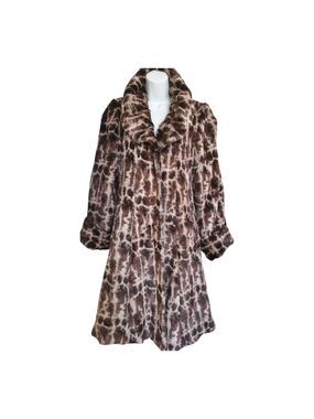 Brown Faux Fur winter coat brown animal print Size M 🆕
